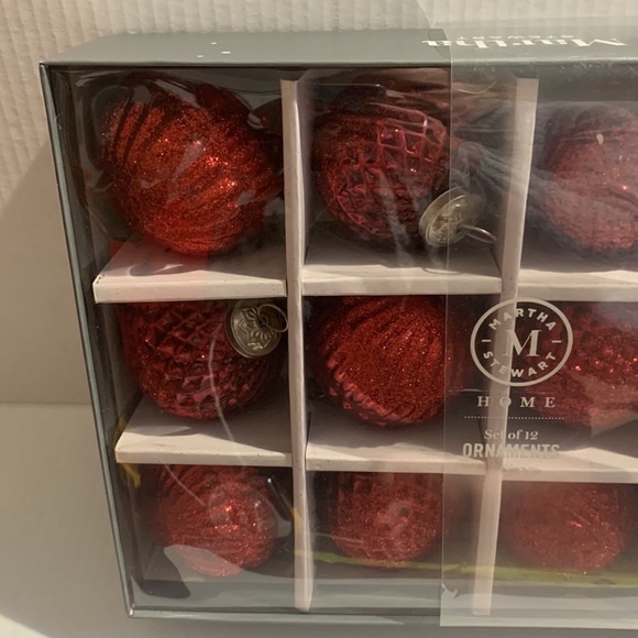Martha Stewart Ornaments 12 Red Glitter Glass Embellished Christmas Ornaments - Picture 4 of 9